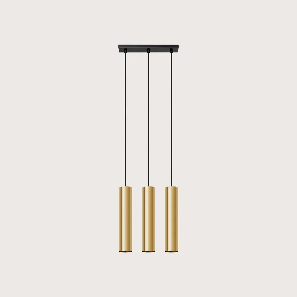 Suspension tube spot en acier, coloris doré brillant (3 lumières – barre 45 cm)