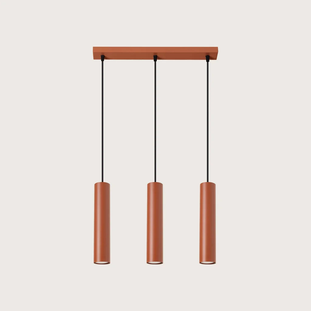 Suspension tube spot en acier, coloris ocre rouge (3 lumières – barre 45 cm)