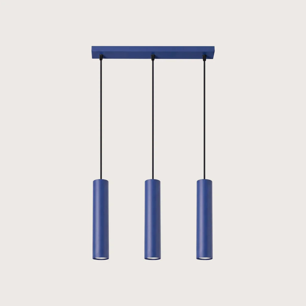 Suspension tube spot en acier, coloris outremer (3 lumières – barre 45 cm)