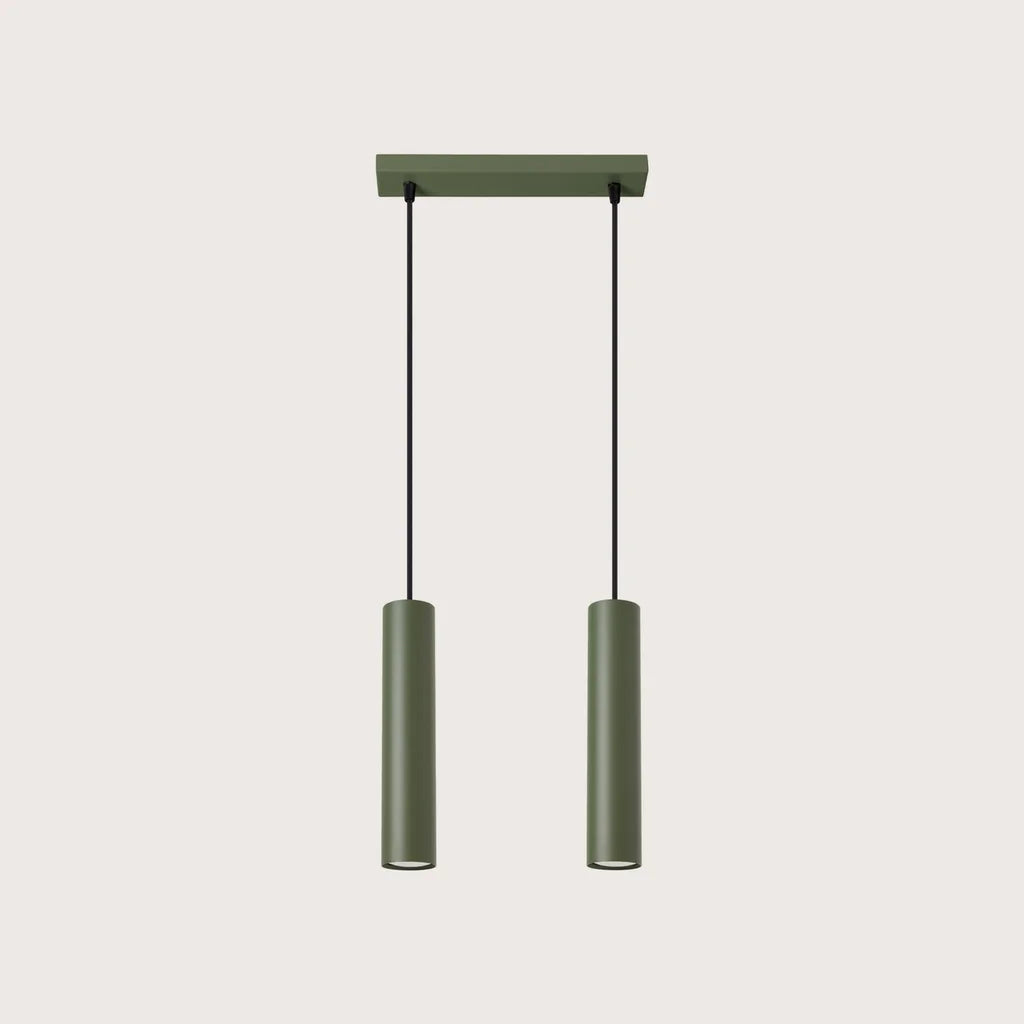 Suspension tube spot en acier, coloris vert olive (2 lumières – barre 30 cm)