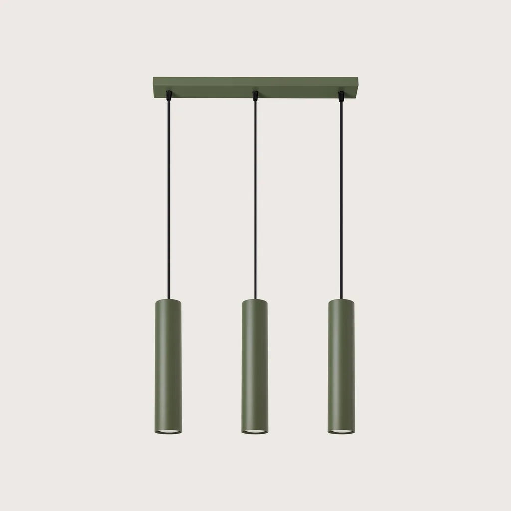 Suspension tube spot en acier, coloris vert olive (3 lumières – barre 45 cm)