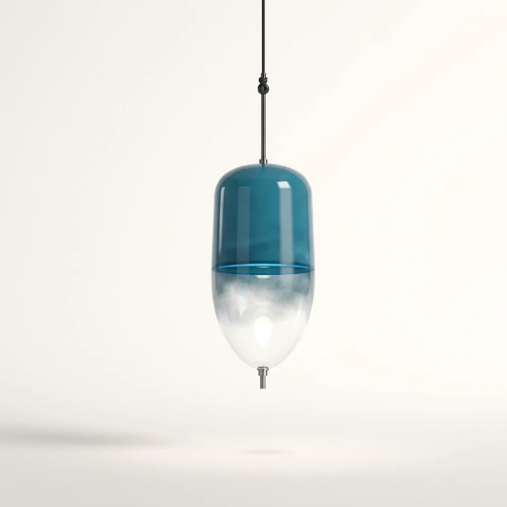 Suspension en verre bleu lagon en forme de capsule, modèle D