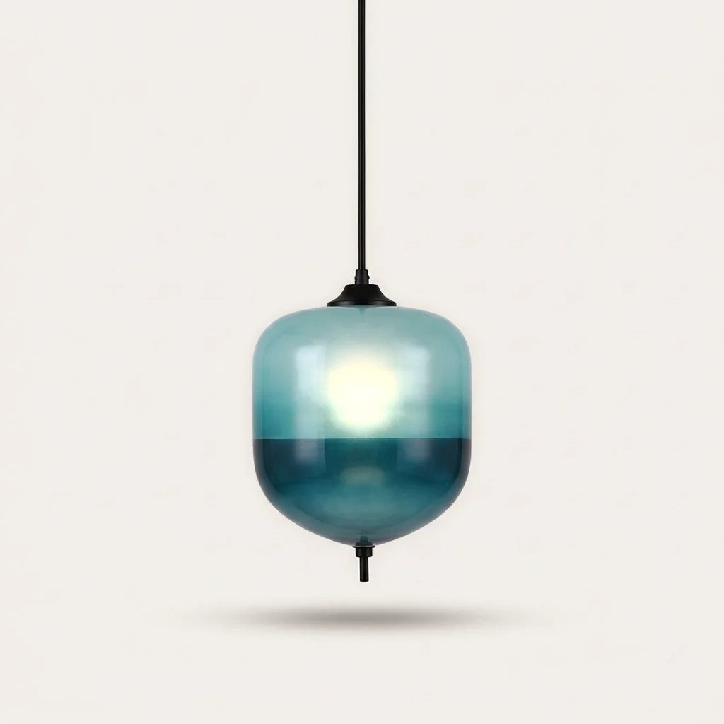 Suspension en verre bleu lagon en globe large, modèle E