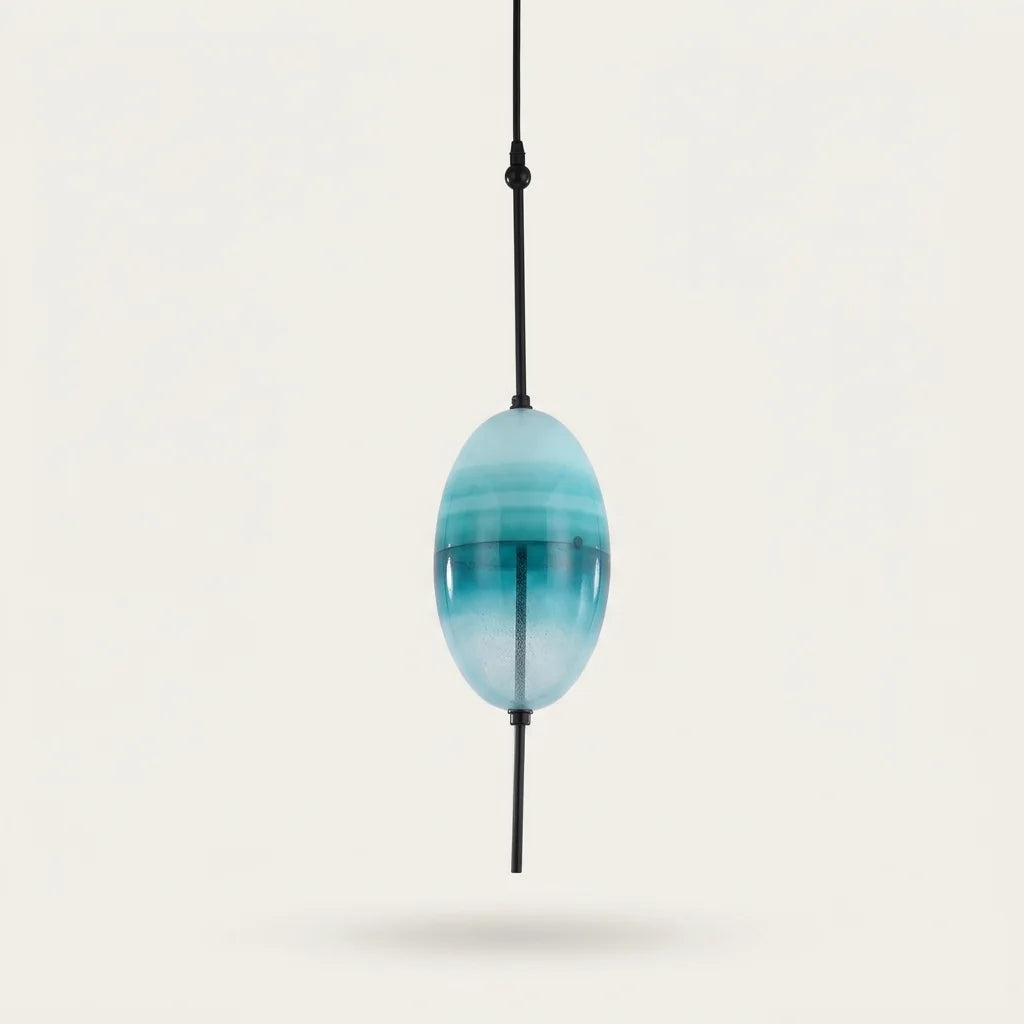 Suspension en verre bleu lagon en forme d’œuf, modèle C