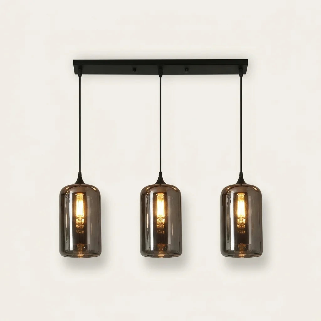 Suspension 3 cylindres en verre fumé sur barre, modèle D