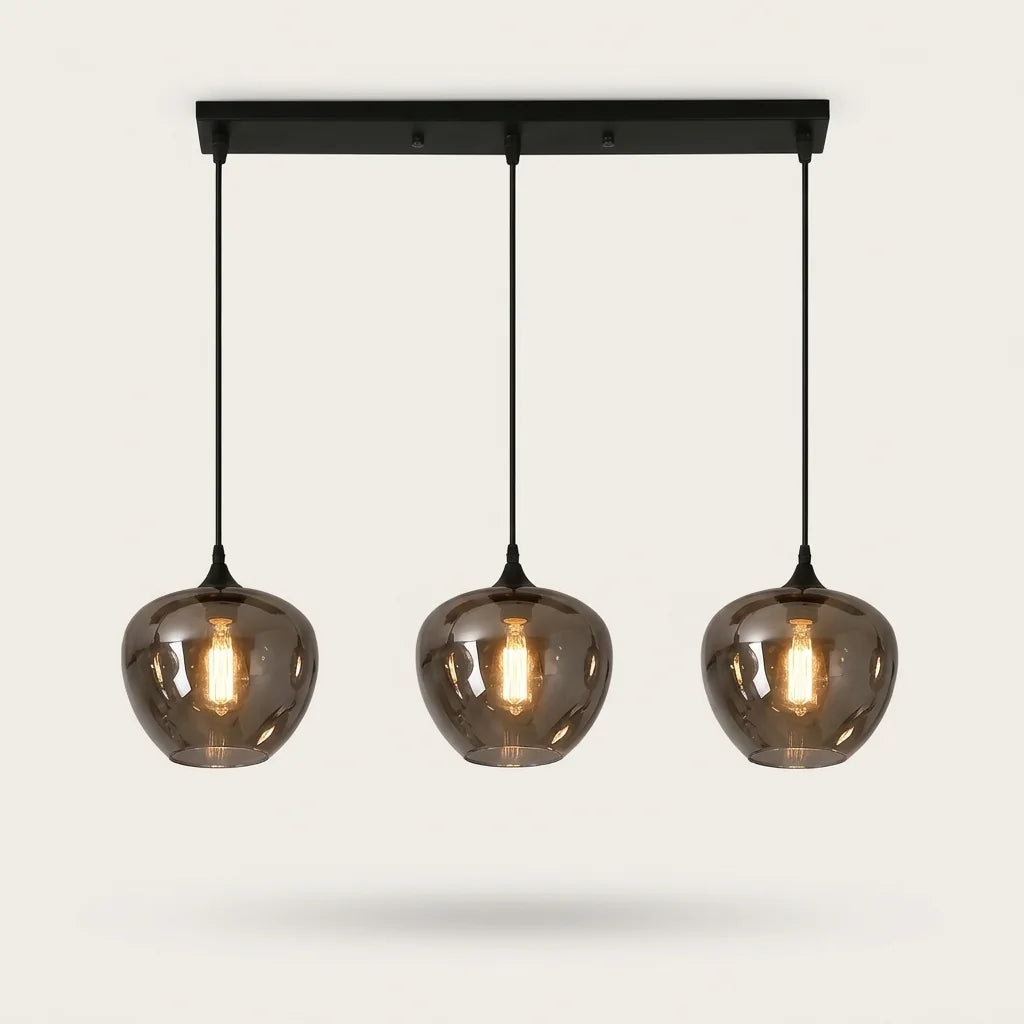 Suspension 3 globes pomme sur barre, modèle E