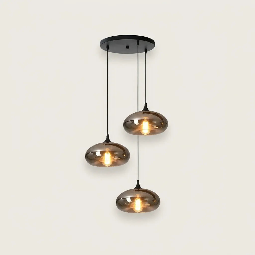 Suspension 3 globes lentille sur rosace ronde, modèle A