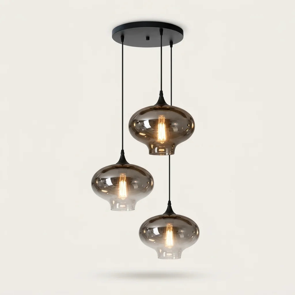 Suspension 3 globes oignon sur rosace ronde, modèle C