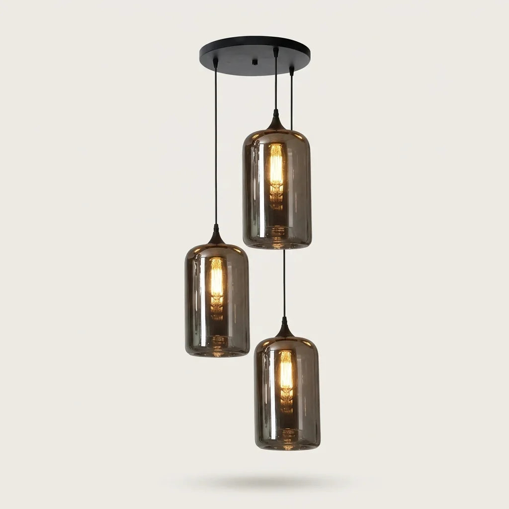 Suspension 3 cylindres en verre fumé sur rosace ronde, modèle D