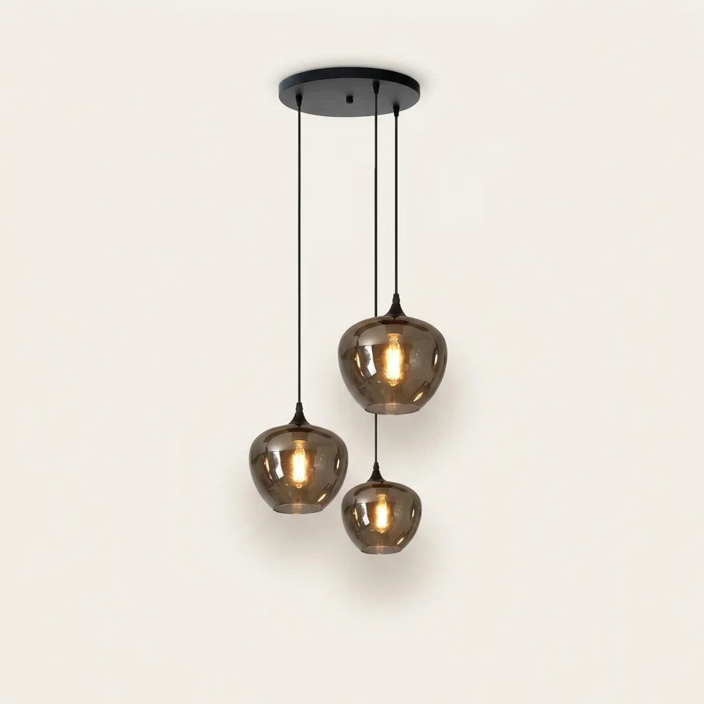 Suspension 3 globes pomme sur rosace ronde, modèle E