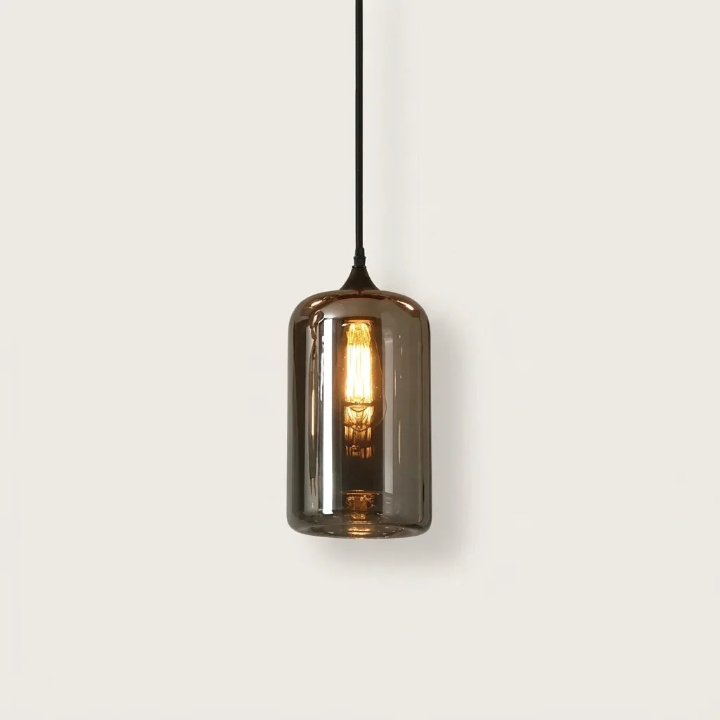 Suspension cylindre en verre fumé, modèle D