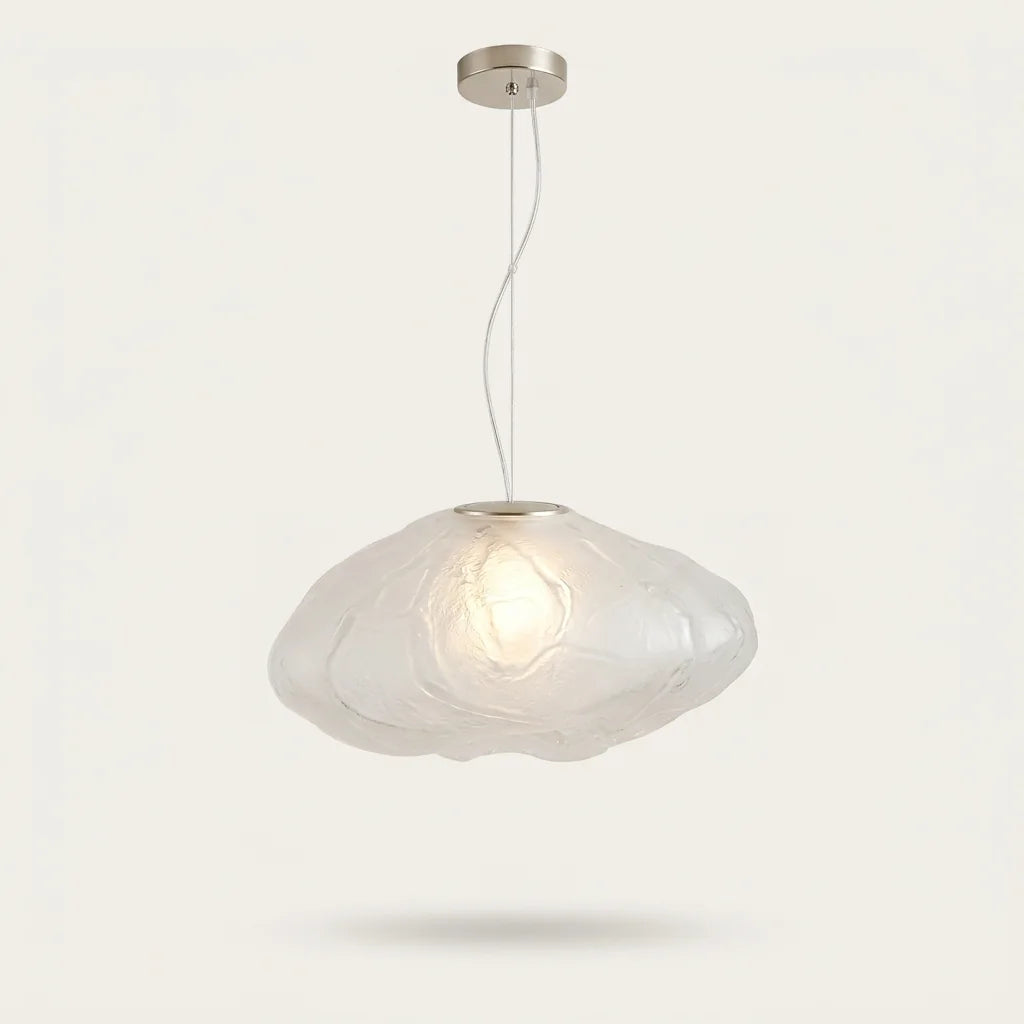 Suspension en verre galet façonné main, blanc