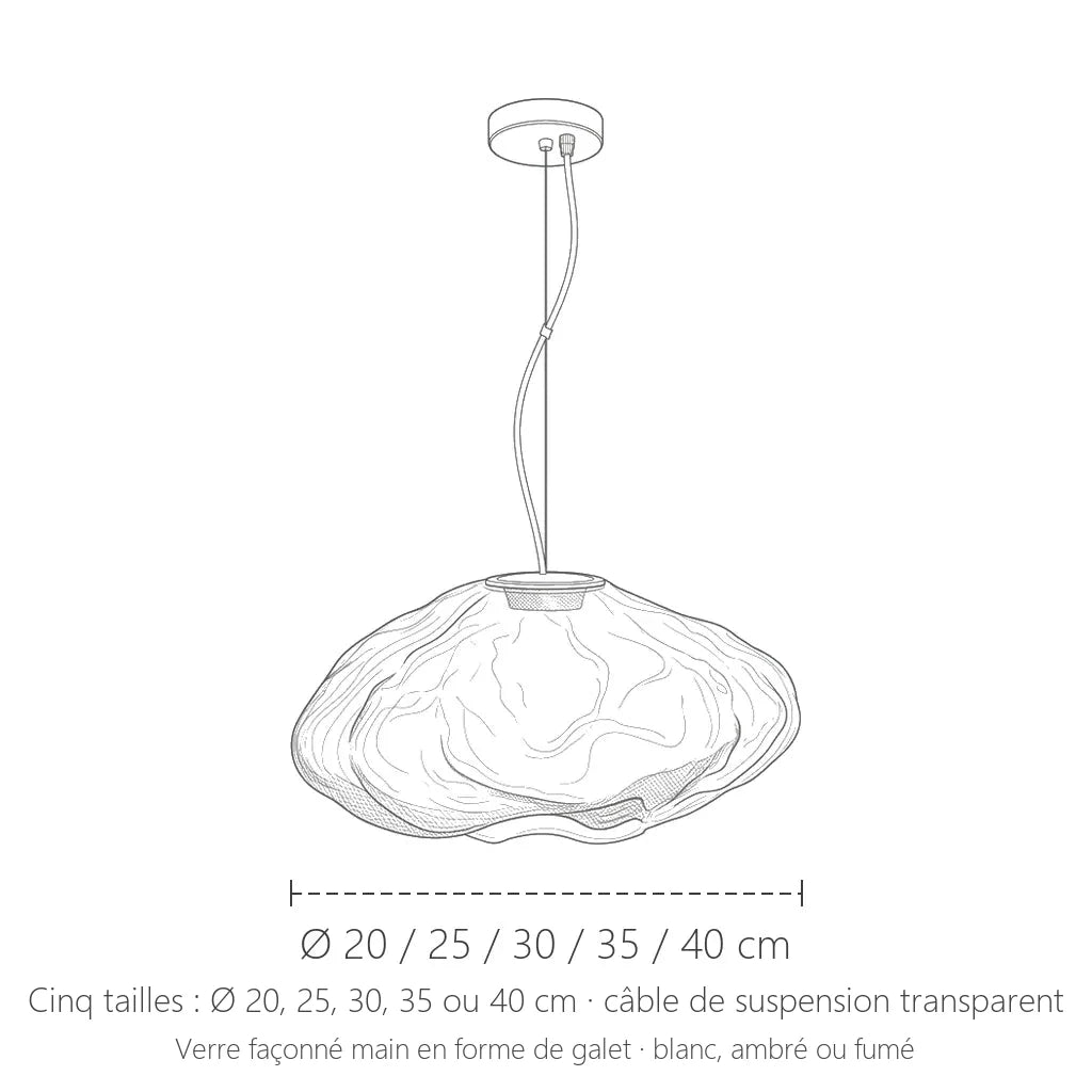 Dimensions de la suspension en verre galet : Ø 20 à 40 cm