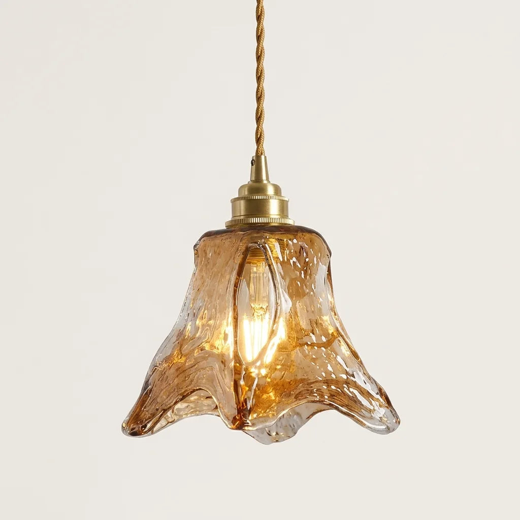 Suspension en forme de fleur en verre ambré, modèle E