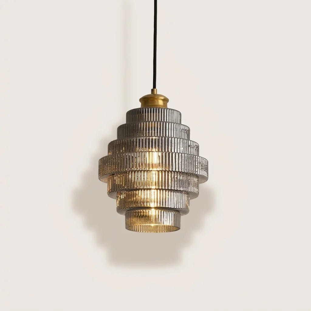 Suspension en verre nervuré à étages, verre fumé
