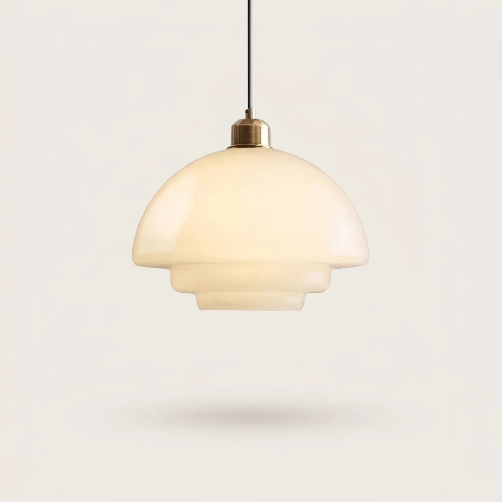 Suspension en verre opale en coupole à étages, modèle B