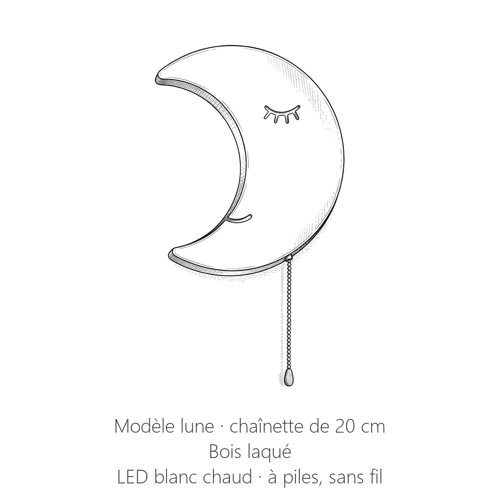 Dimensions de la veilleuse murale lune : chaînette de 20 cm