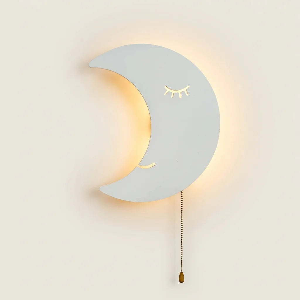 Veilleuse murale lune endormie en bois à halo lumineux