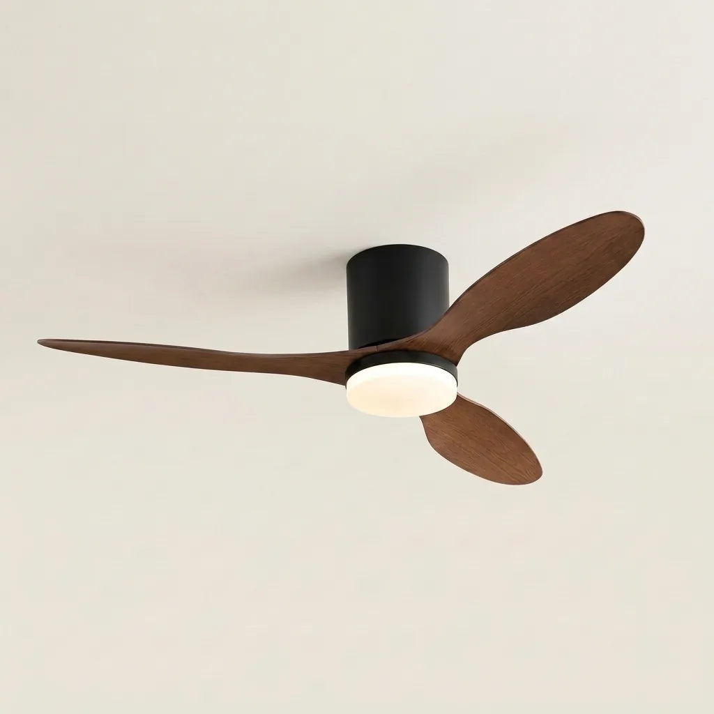 Ventilateur de plafond noir à pales noyer