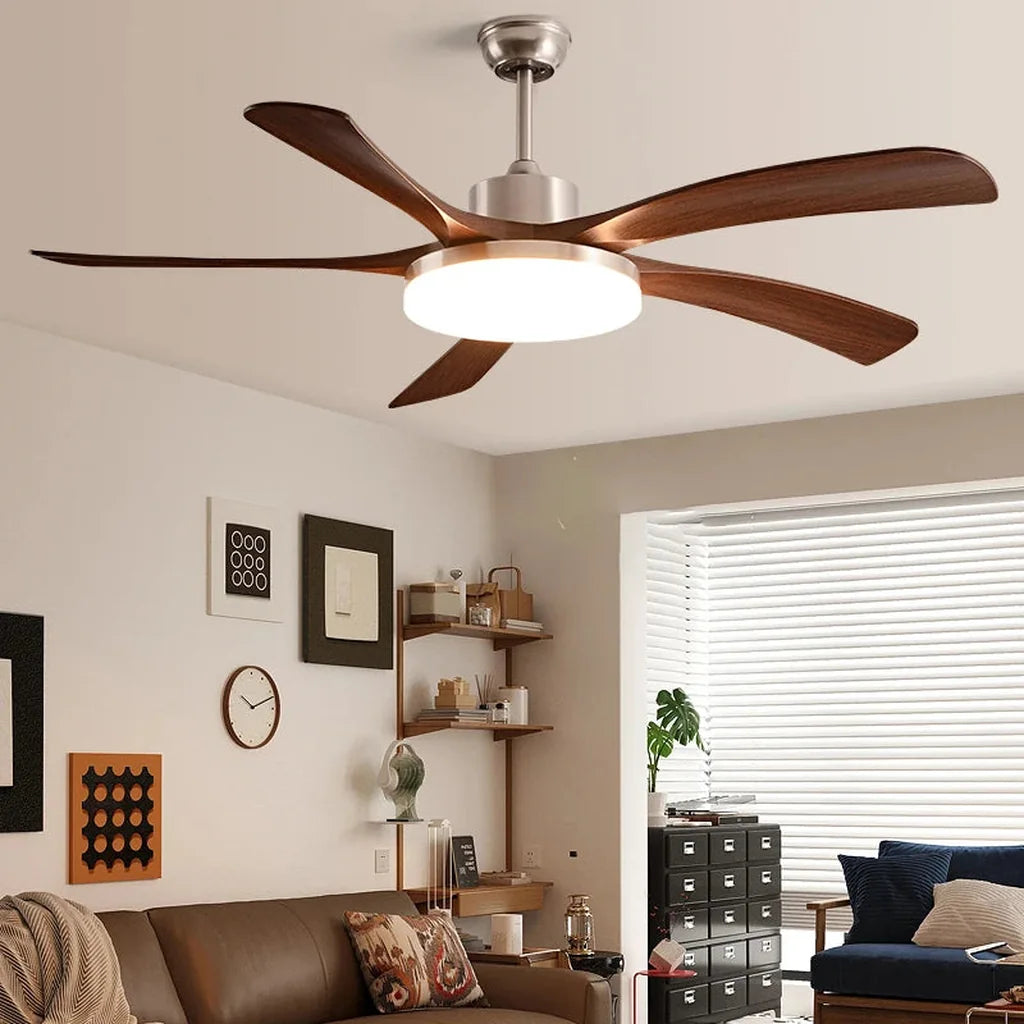 Ventilateur 5 pales avec lampe LED dans un grand salon
