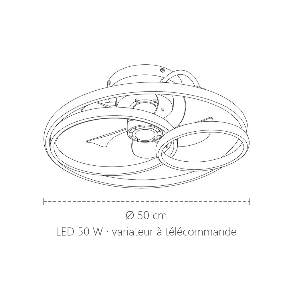 Dimensions du ventilateur à anneaux LED : Ø 50 cm