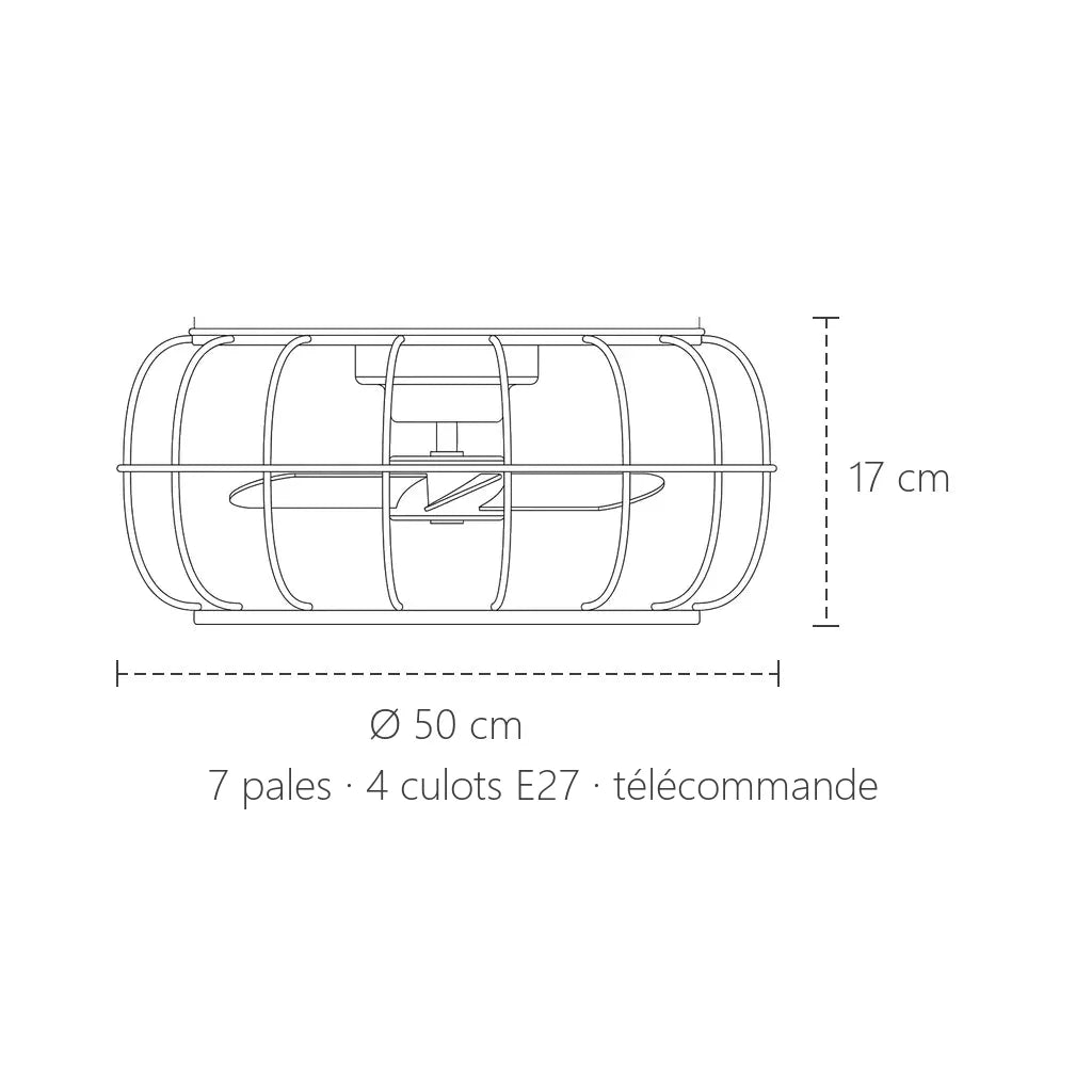 Dimensions du ventilateur cage farmhouse : Ø 50 cm, 17 cm de haut