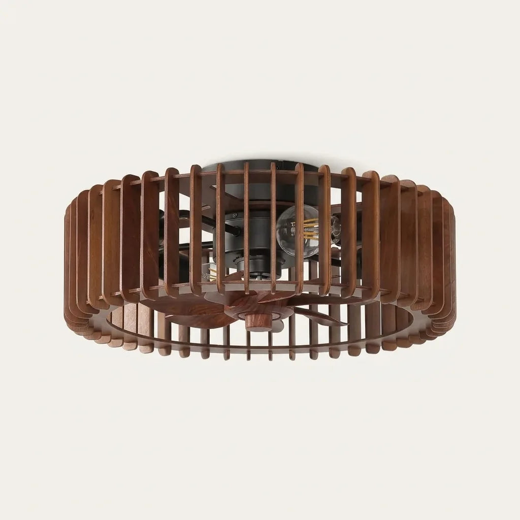 Ventilateur de plafond à lamelles de bois couleur noyer