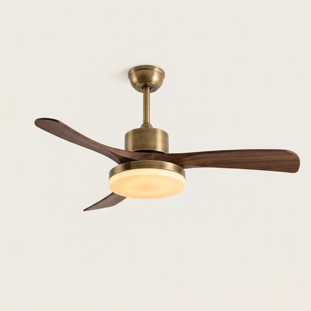 Ventilateur laiton antique à pales bois foncé