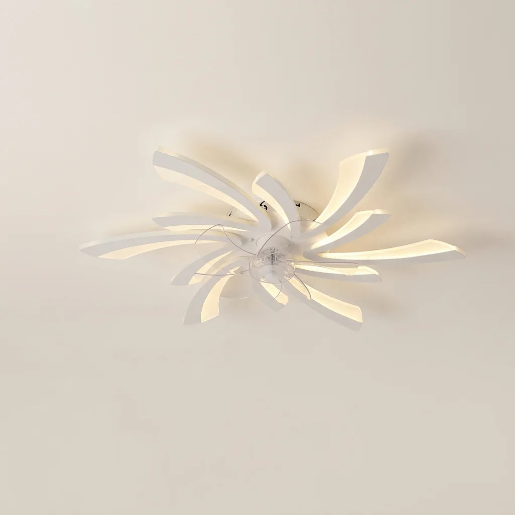 Ventilateur de plafond blanc à pétales lumineux LED