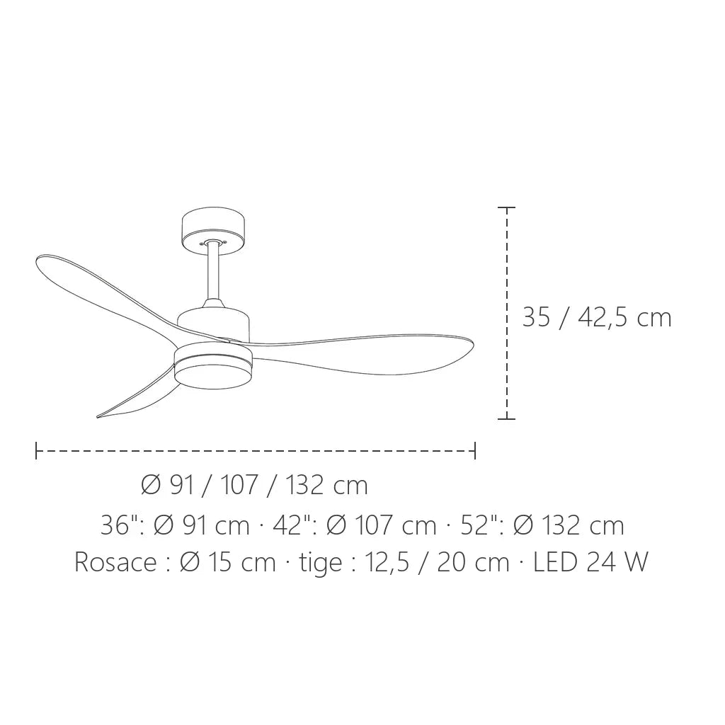 Dimensions du ventilateur rétro : Ø 91 à 132 cm