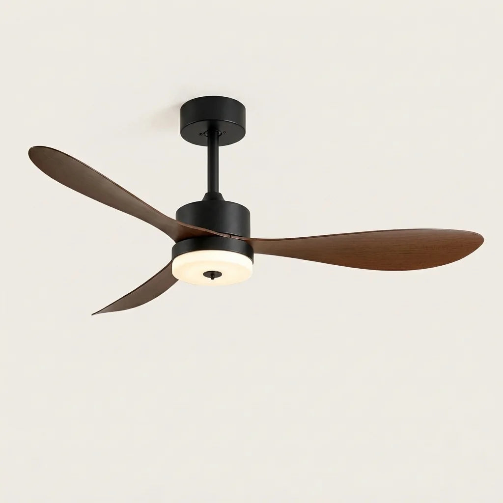 Ventilateur de plafond rétro noir à pales noyer