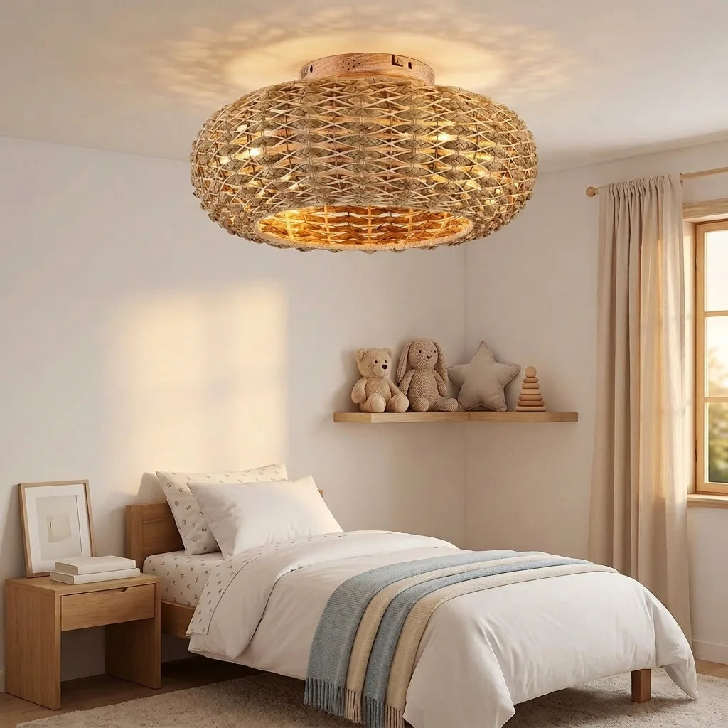Ventilateur de plafond tressé dans une chambre d’enfant paisible