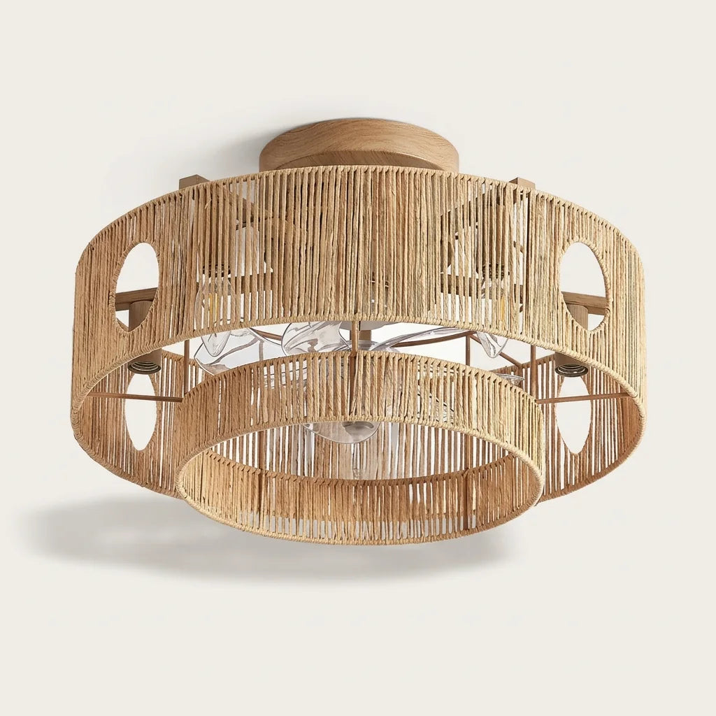 Ventilateur de plafond tressé en corde de papier ajourée, modèle A