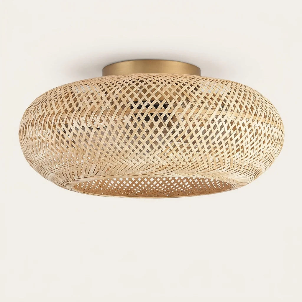 Ventilateur de plafond en dôme plat de bambou tressé, modèle F