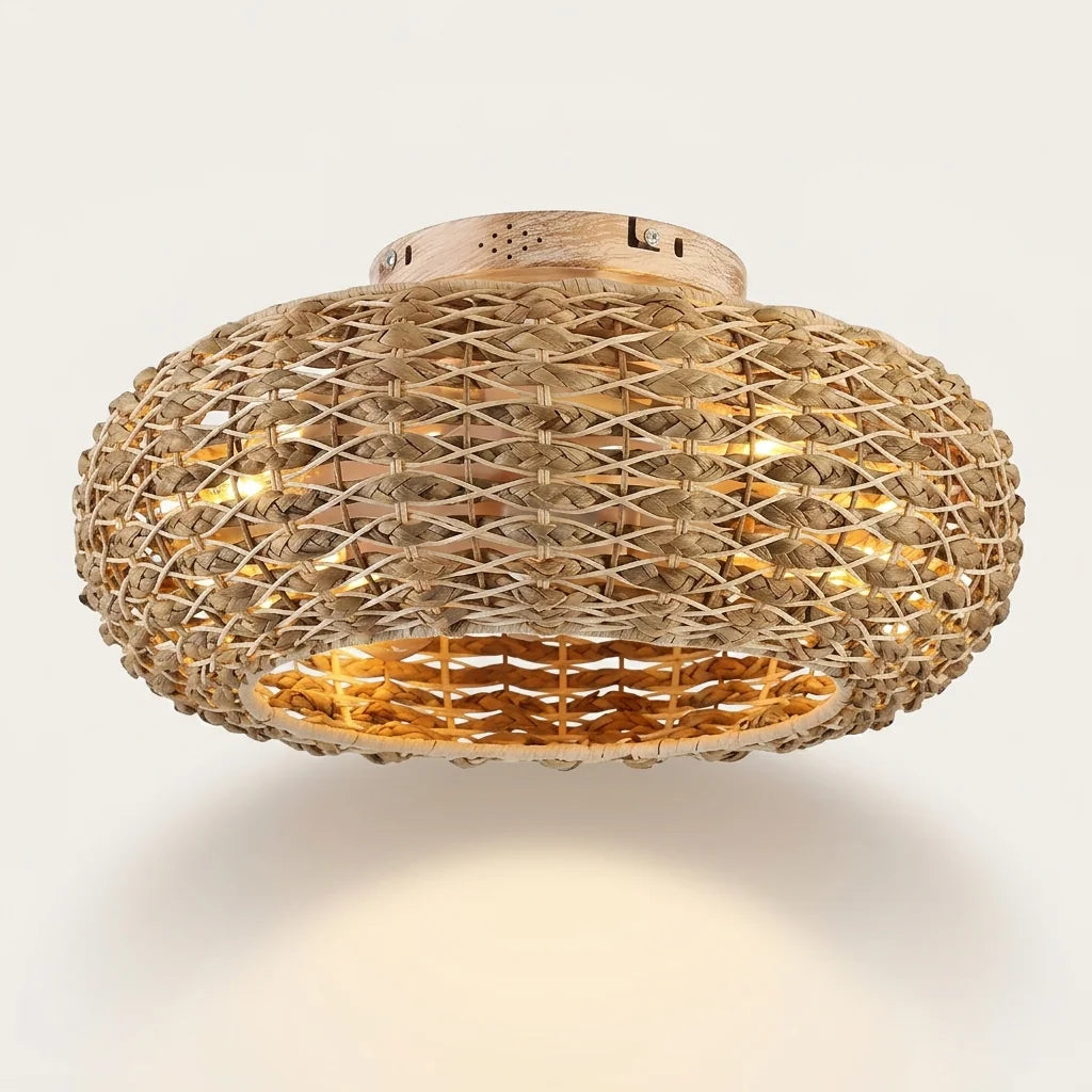 Ventilateur de plafond arrondi en jonc de mer, modèle G